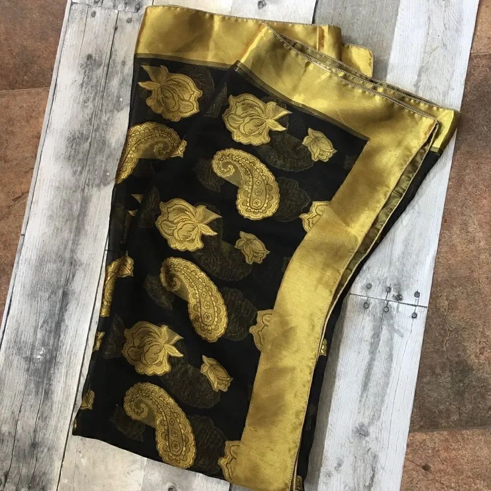 Florence Italy Gold and black silk scarf